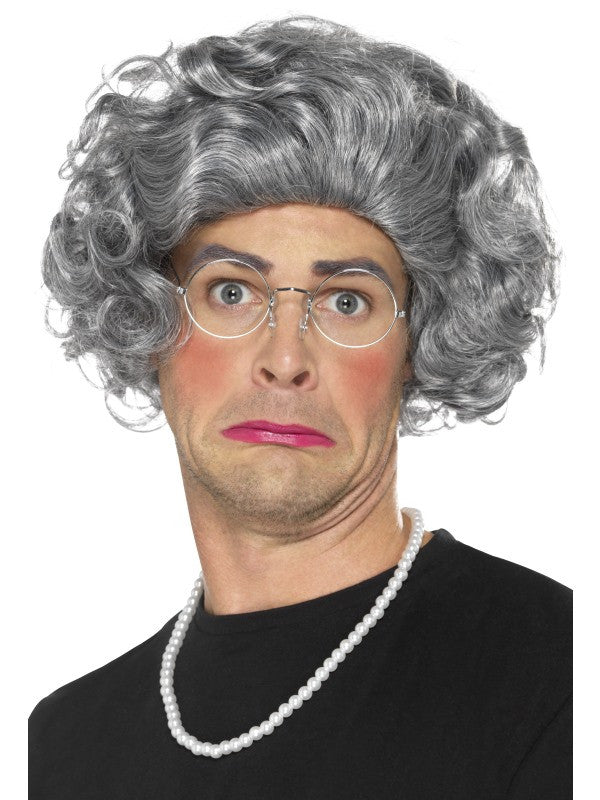 Kit de Abuela con Peluca, Gafas y Collar Kit de Disfraz Smiffys