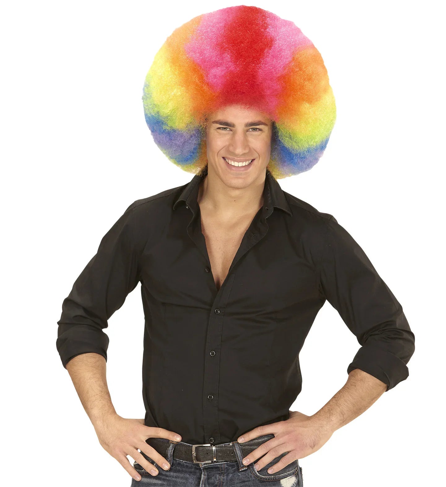 Payaso Colorido Con Peluca Afro Arcoíris Pajarita De Gran Tamaño Y Payaso Colorido Con Peluca Afro Arcoíris Pajarita De Gran Tamaño Y