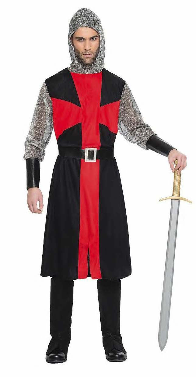 Disfraz de Cruzado Medieval Negro y Rojo para Hombre Medieval Kimokawaii