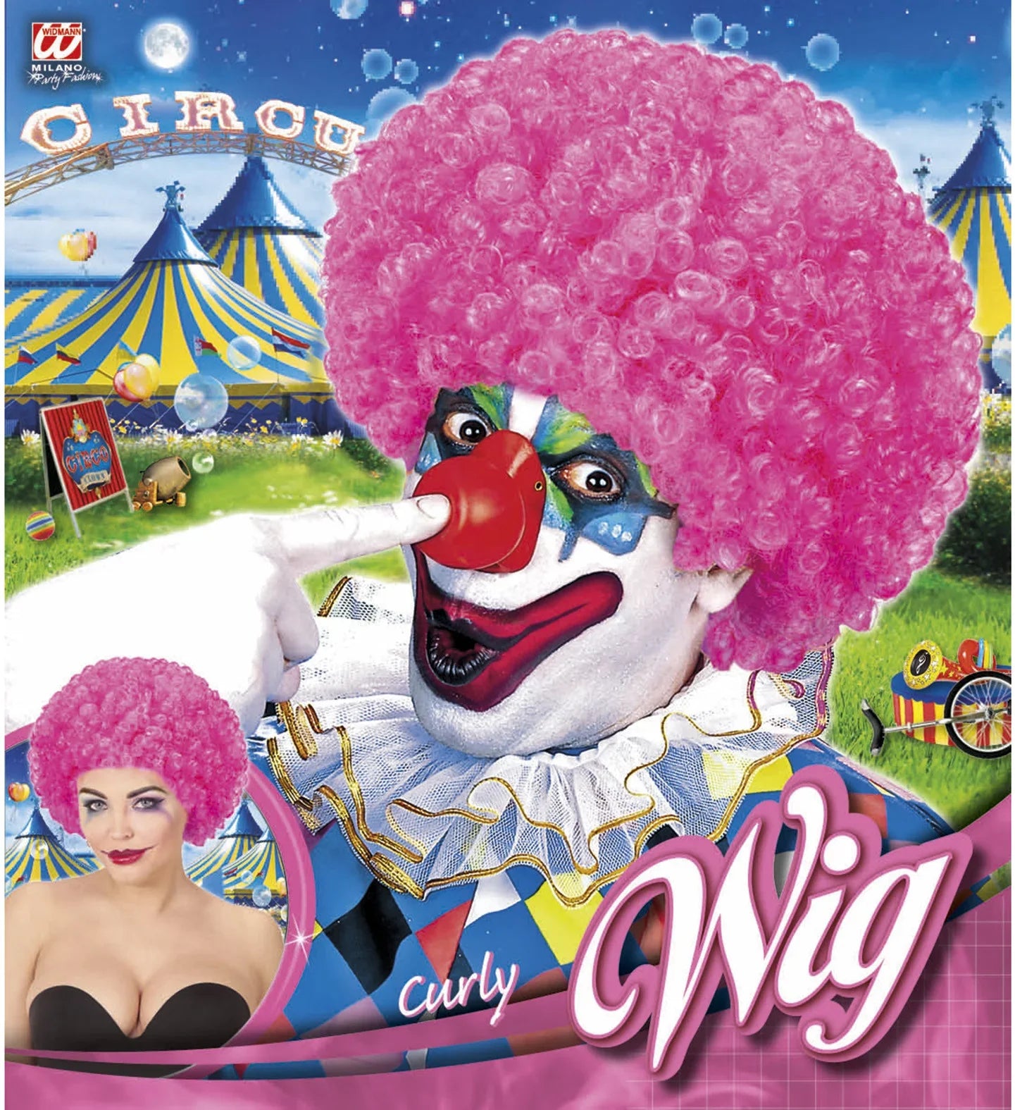 Peluca de Payaso Rosa Rizada Complementos Payasos Widmann