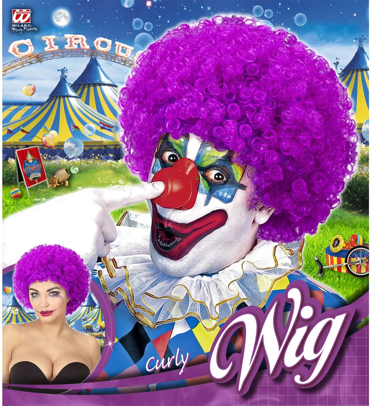 Peluca de Payaso Morada Rizada Complementos Payasos Widmann