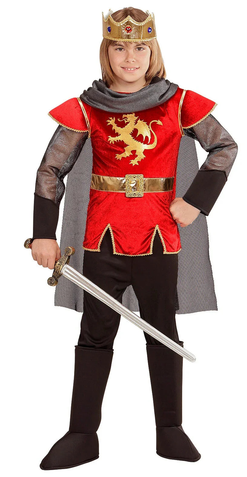 Disfraz de Rey Arturo Rojo para Niño Medieval Infantiles Widmann