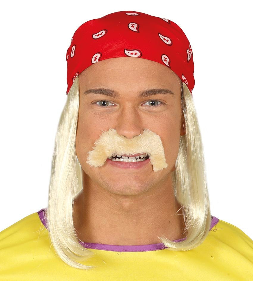 Peluca Rubia de Hulk Hogan con Bigote Deportistas y Animadoras Guirca