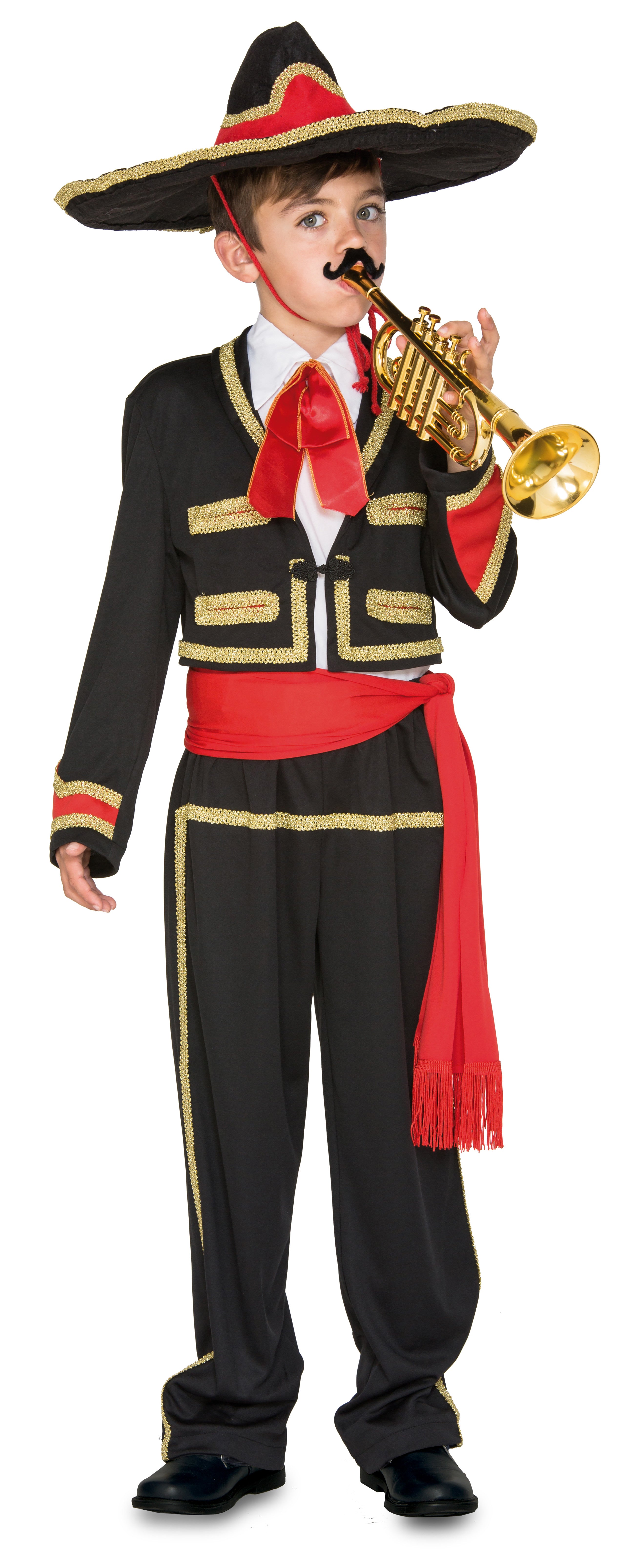 Disfraz de Mariachi Mejicano Rojo y Negro para Niño Mexicanos EuroCarnavales