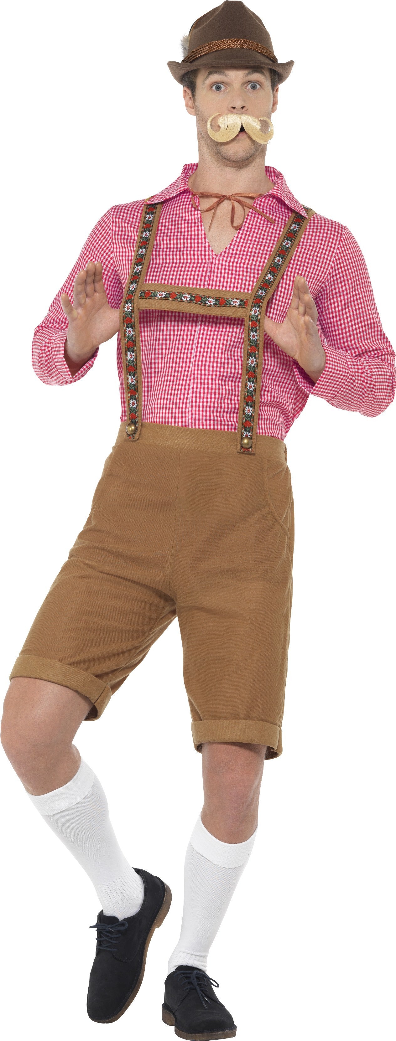 Disfraz de Alemán con Camisa Roja para Hombre Tiroleses Oktoberfest Smiffys
