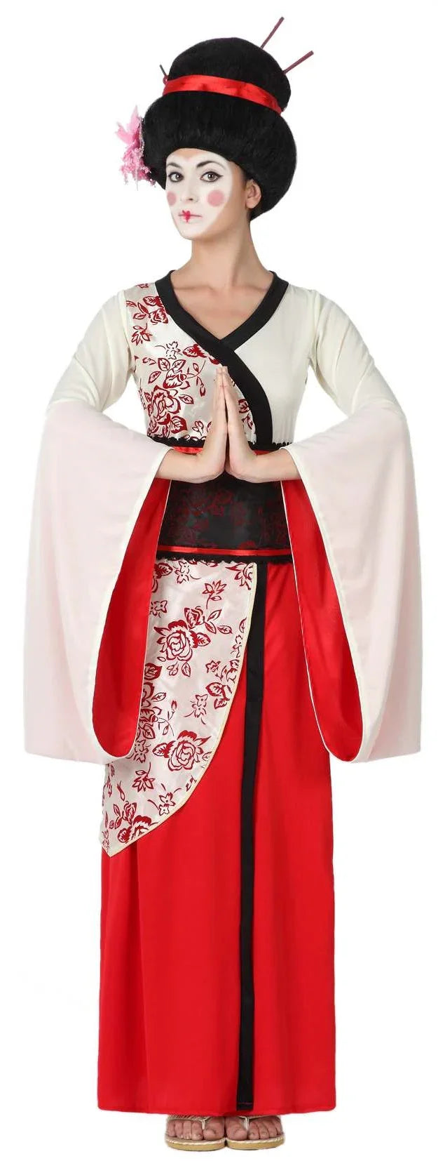 Disfraz de Geisha Beige y Rojo para Mujer Geishas Atosa