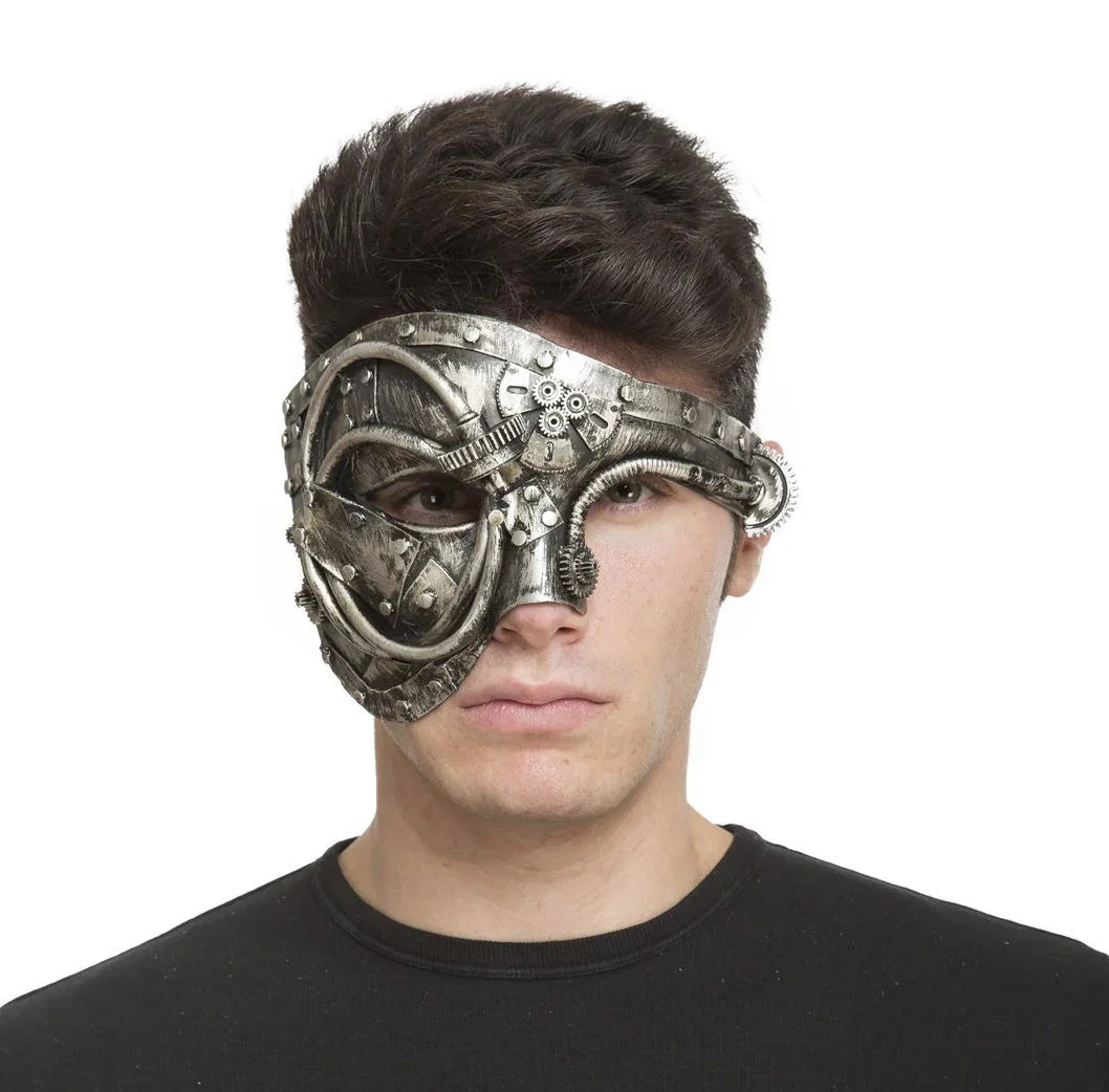 Máscara de Cyborg Steampunk Plateada Steampunk Viving