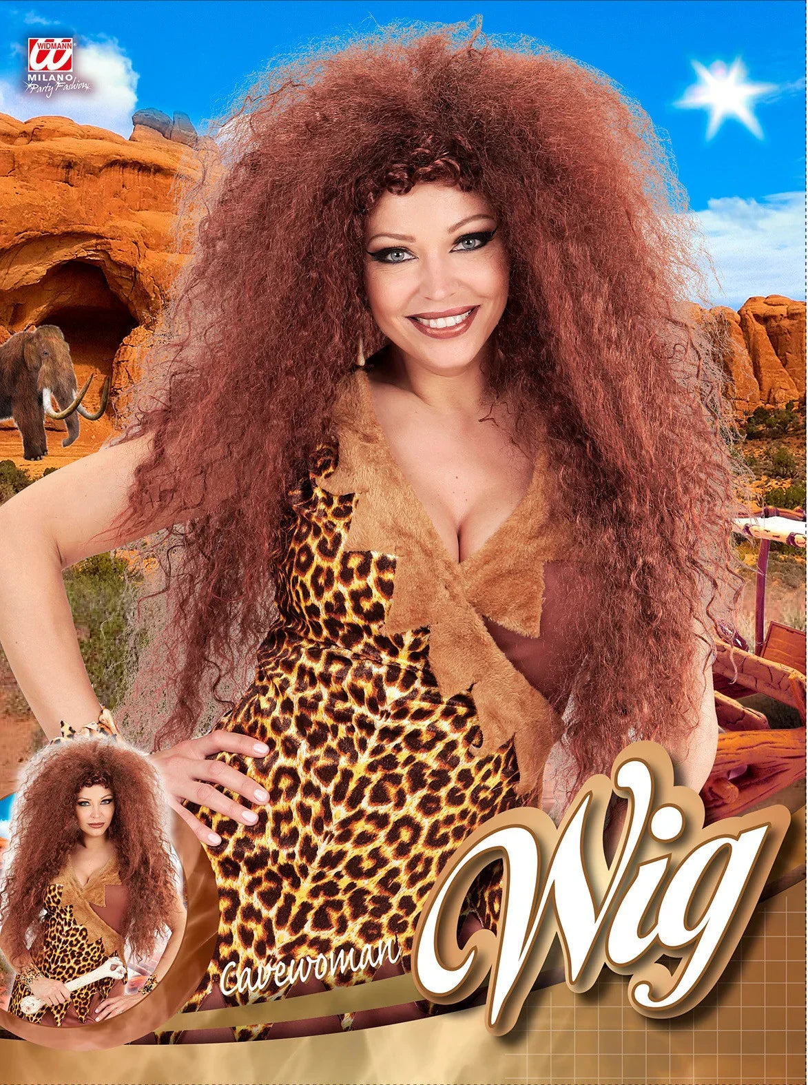 Peluca de Cavernícola Castaña Afro Larga Complementos Trogloditas y Cavernícolas Widmann