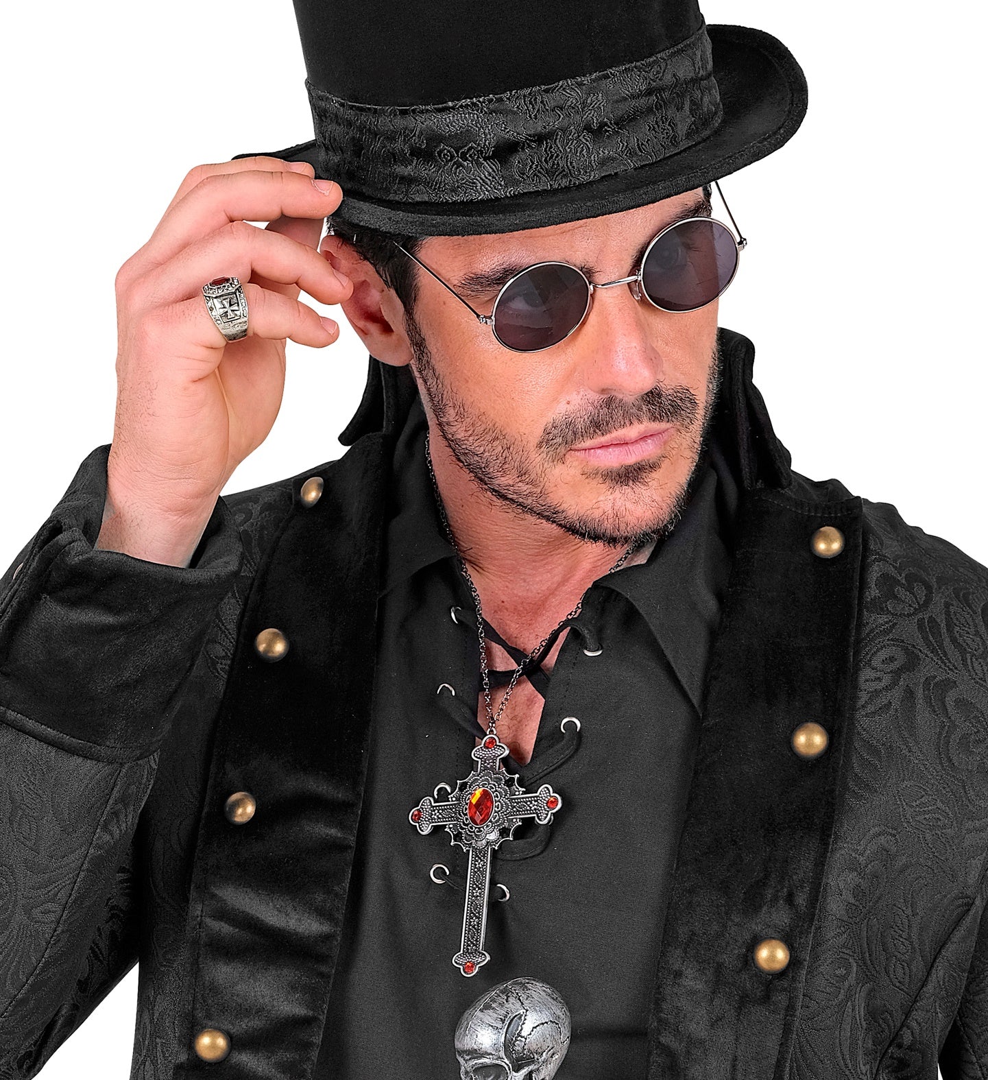 Collar de Vampiresa con Cruz Negra con Gemas Rojas