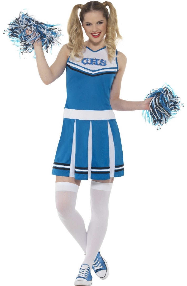 Disfraz de Animadora Azul con Pompones para Mujer Deportes y Animadoras Smiffys