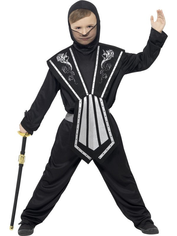 Disfraz de Ninja Negro y Plata para Niño Orientales Smiffys