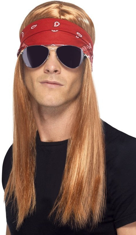 Peluca Castaña de Axel Rose con Bandana y Gafas Músicos y Cantantes Smiffys