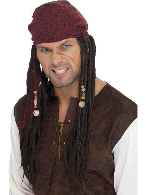 Pañuelo Pirata Granate con Rastas Complementos Piratas Smiffys