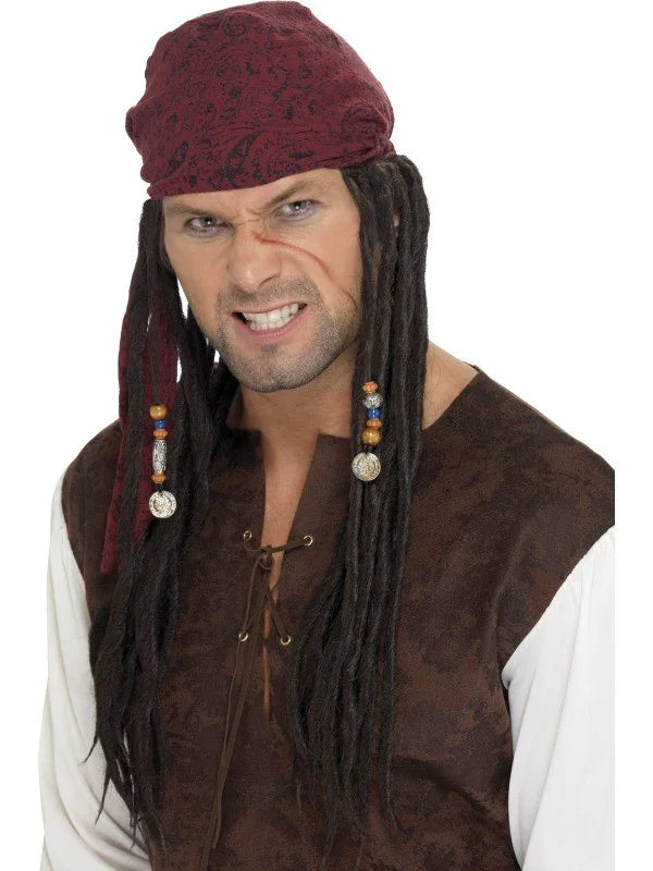 Pañuelo Pirata Granate con Rastas Complementos Piratas Smiffys