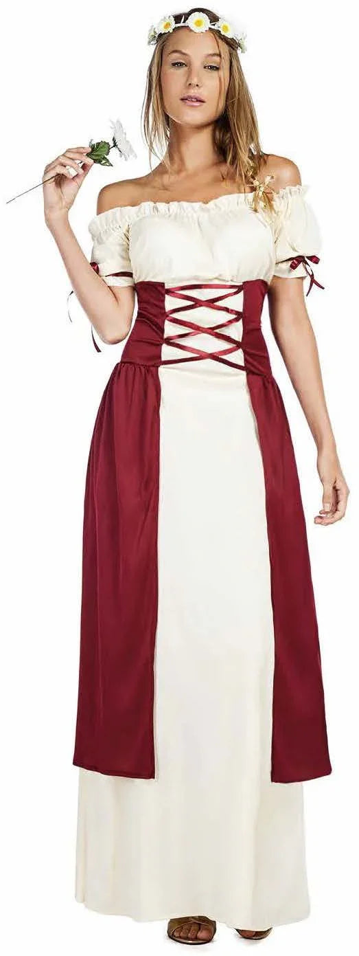 Disfraz Medieval Beige y Granate para Mujer Medieval Kimokawaii