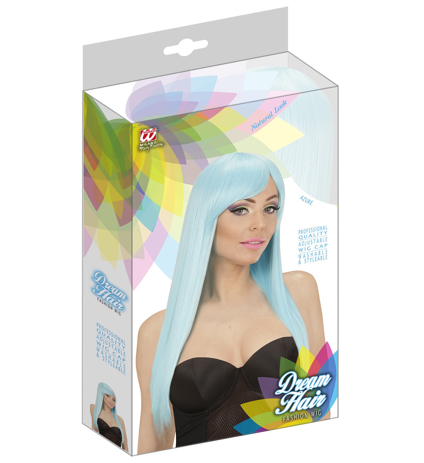 Peluca Azul Celeste Larga Lisa con Flequillo Pelucas Azules Widmann