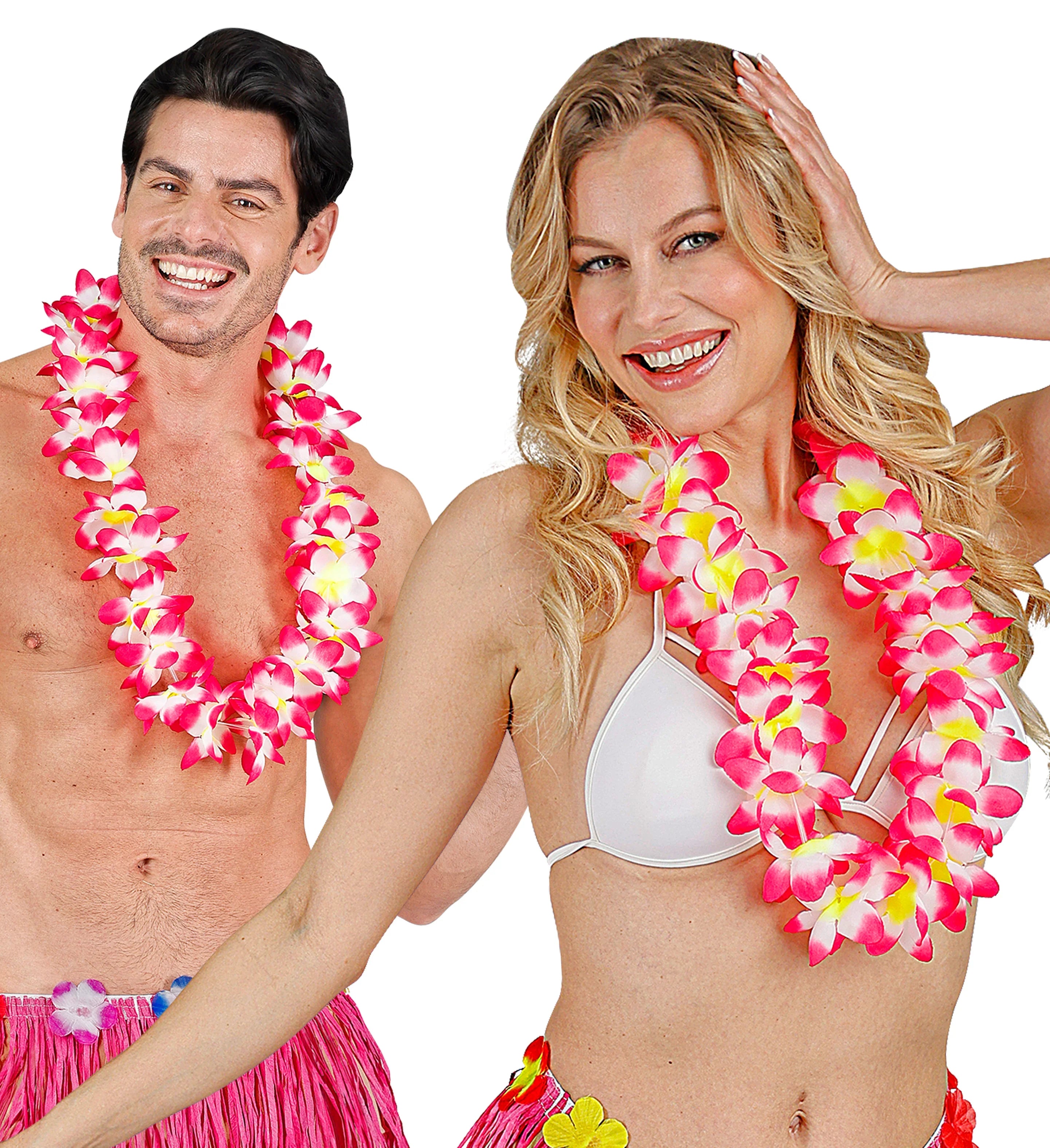 Collar Hawaiano de Flores Tropicales Rosas y Blancas Collares Hawaianos Widmann