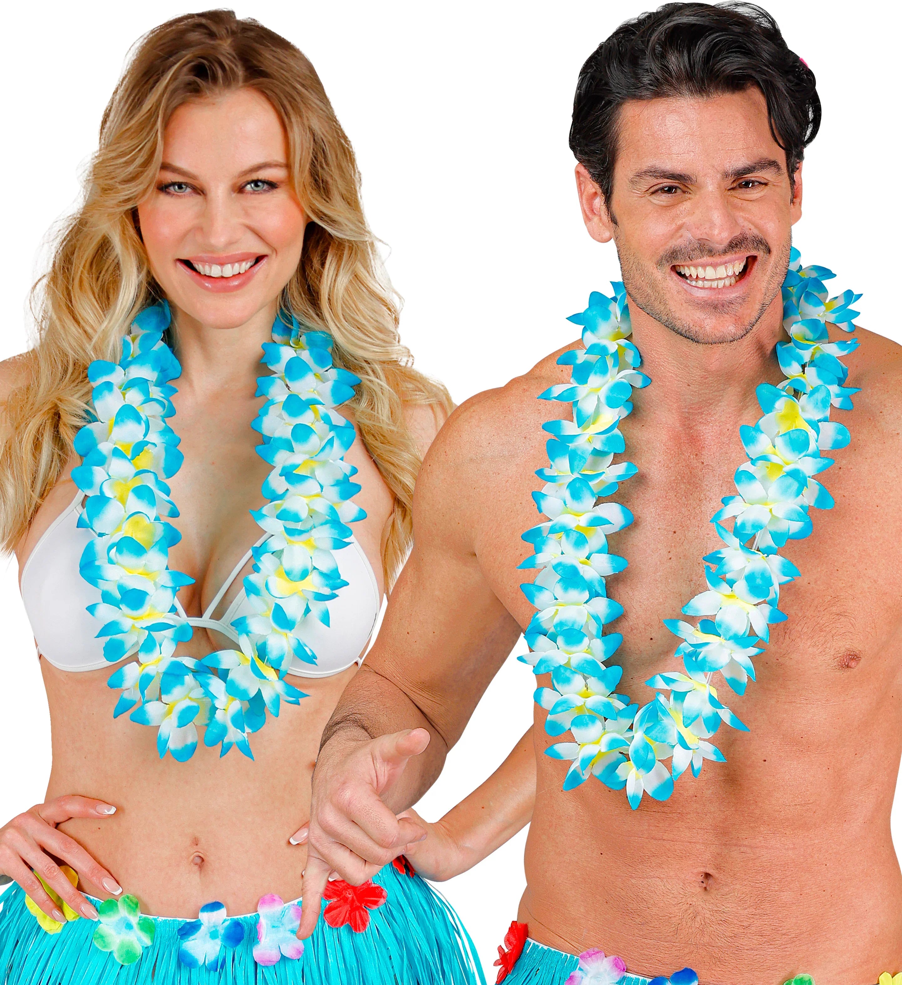 Collar Hawaiano de Flores Tropicales Azules y Blancas Collares Hawaianos Widmann