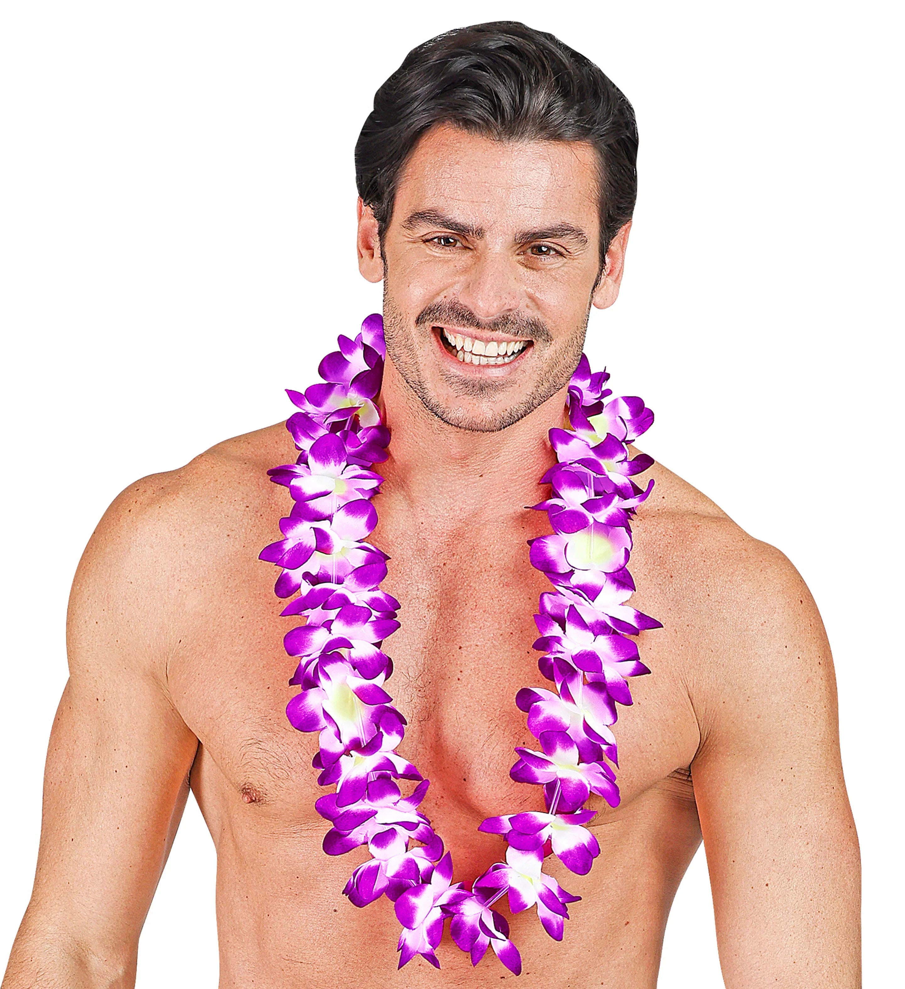 Collar Hawaiano de Flores Tropicales Moradas y Blancas Collares Hawaianos Widmann