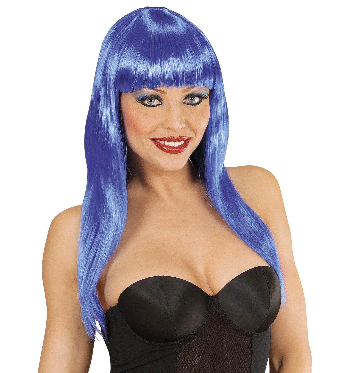 Peluca Azul Larga con Flequillo Pelucas Azules Widmann