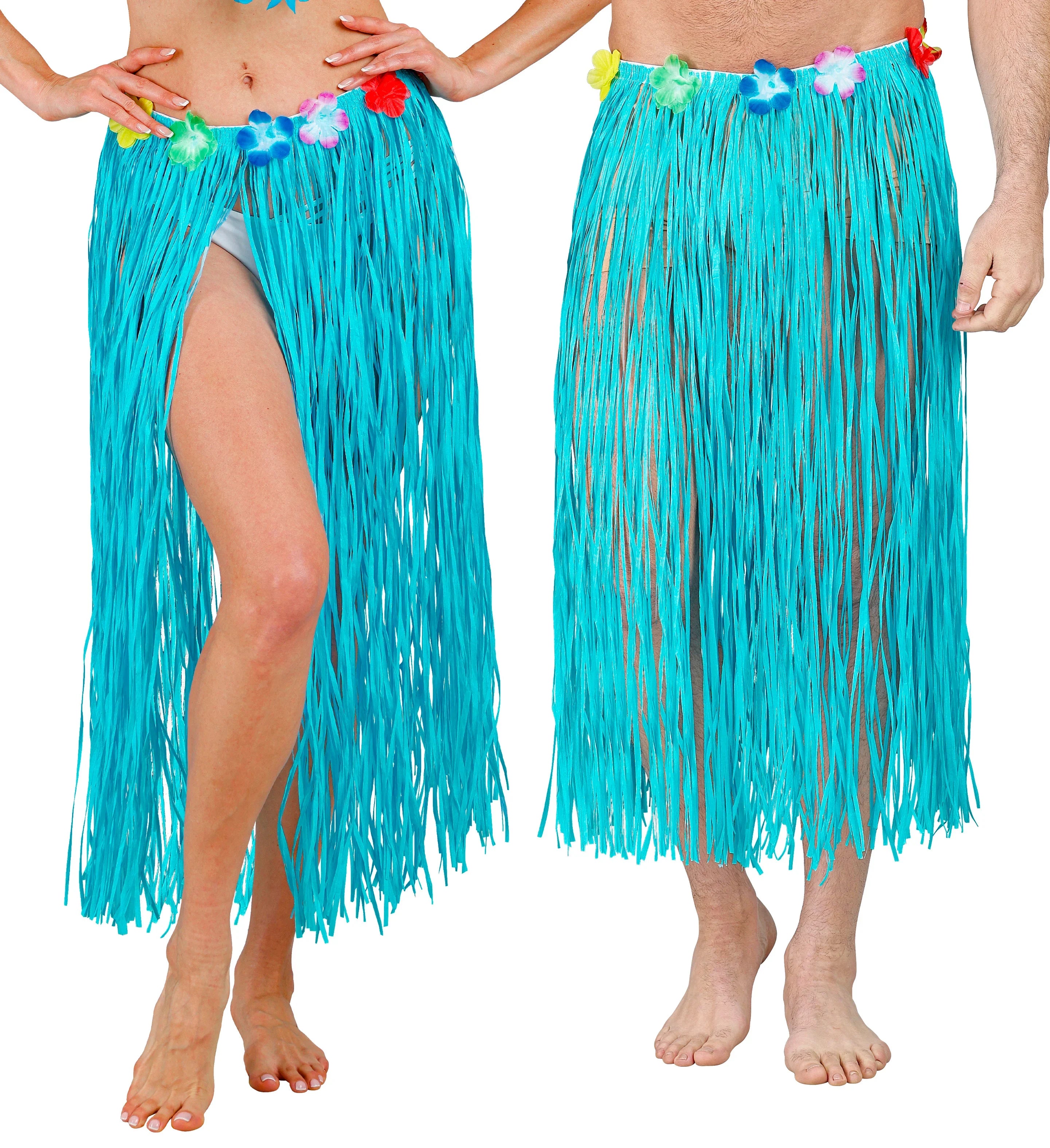 Falda Hawaiana Azul con Flores Tropicales de Colores Faldas Hawaianas Widmann