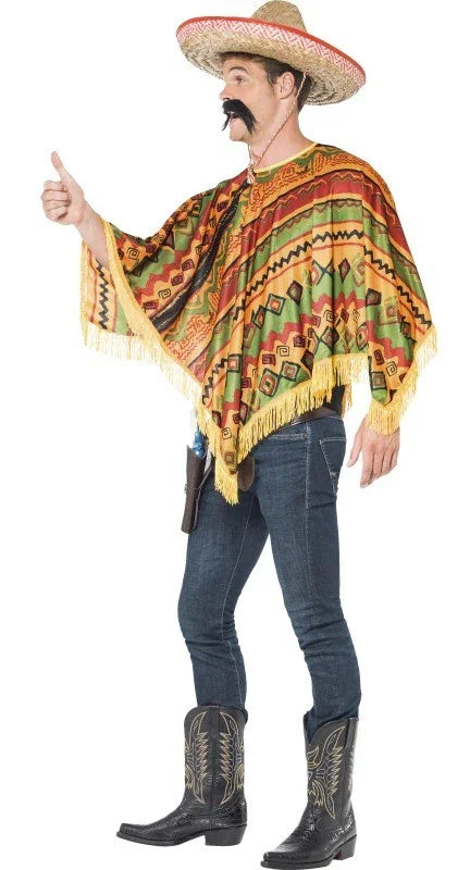 Poncho Mexicano con Bigote para Adulto Mexicanos Smiffys
