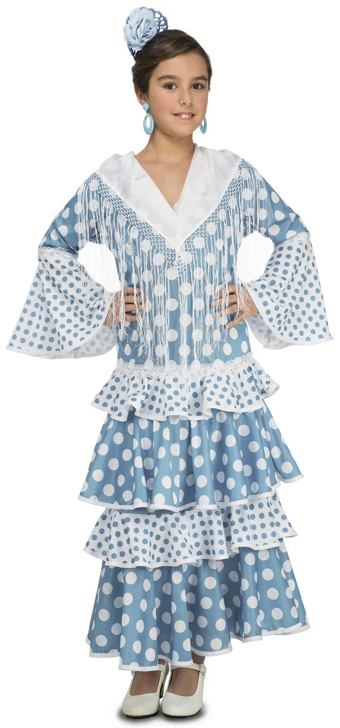 Disfraz de Sevillana Azul Turquesa para Niña Sevillanas Viving