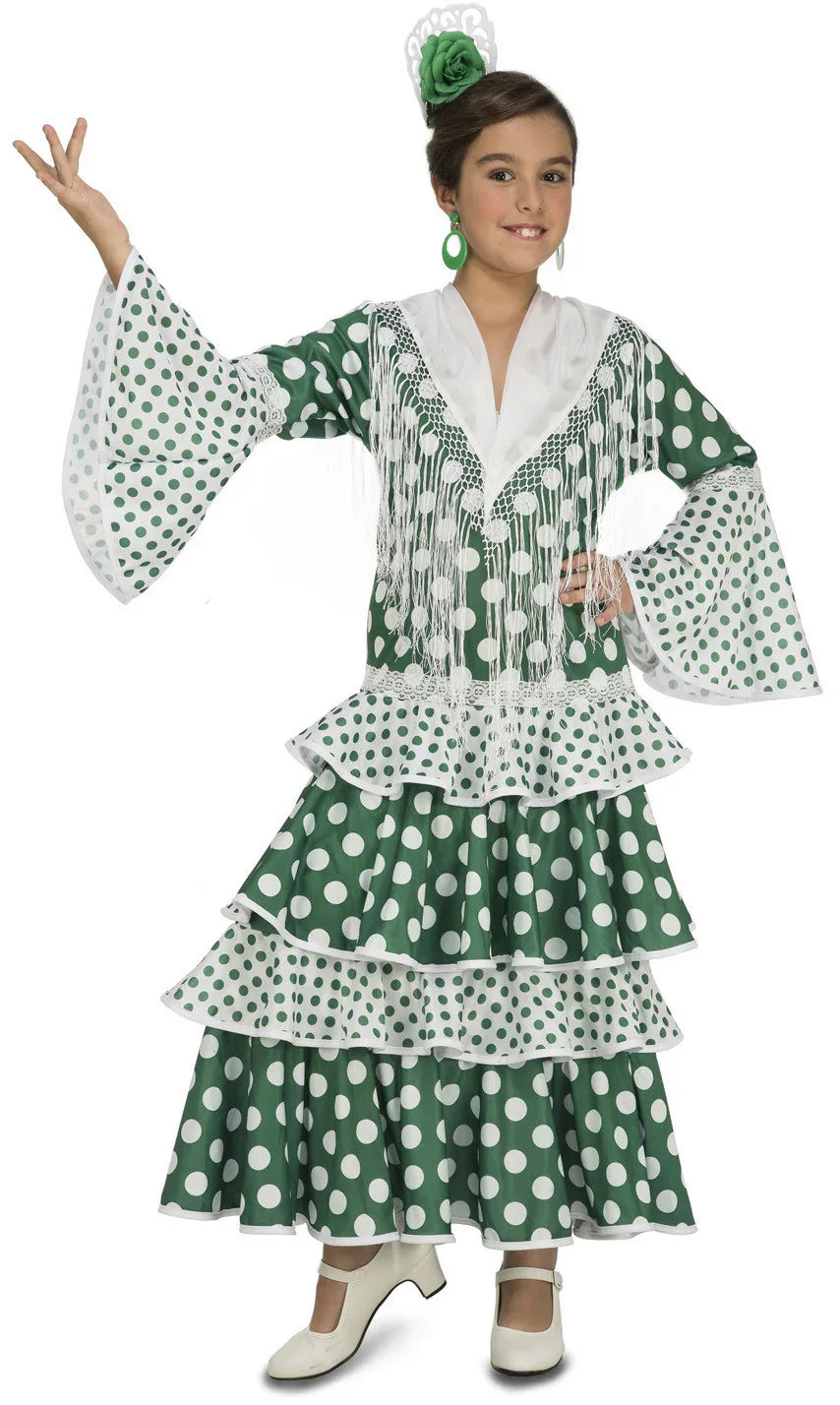 Disfraz de Sevillana Verde para Niña Sevillanas Viving