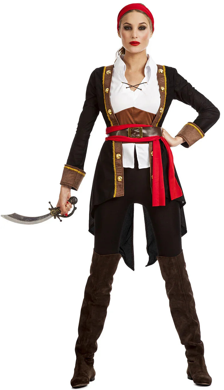 Disfraz de Pirata con Abrigo Negro para Mujer Piratas Kimokawaii