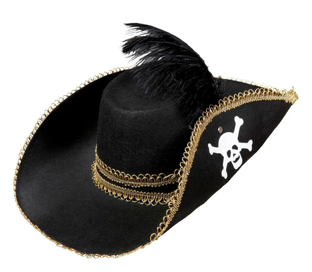 Sombrero Pirata Elegante con Pluma Complementos Piratas Widmann