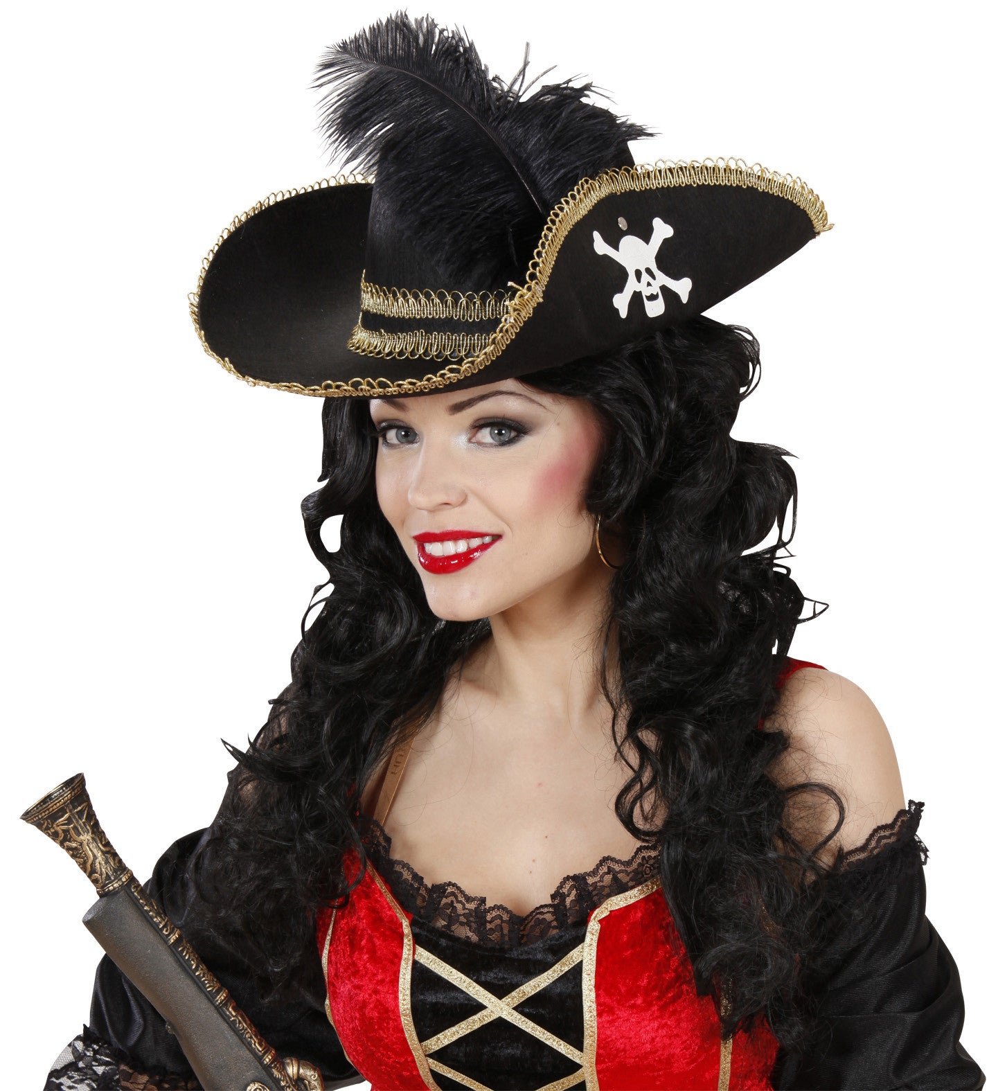 Sombrero Pirata Elegante con Pluma Complementos Piratas Widmann