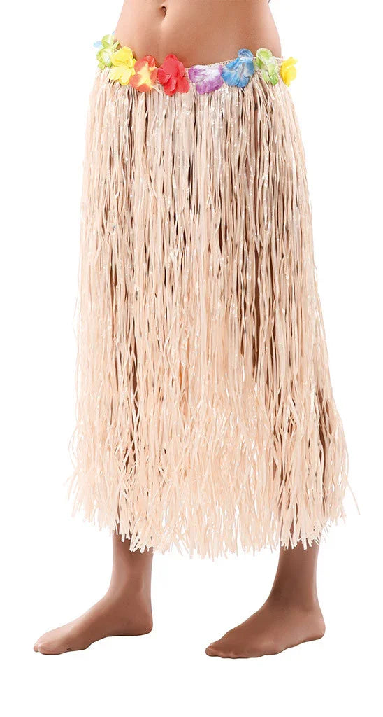 Falda Hawaiana Color Rafia con Flores Complementos Hawaianos EuroCarnavales