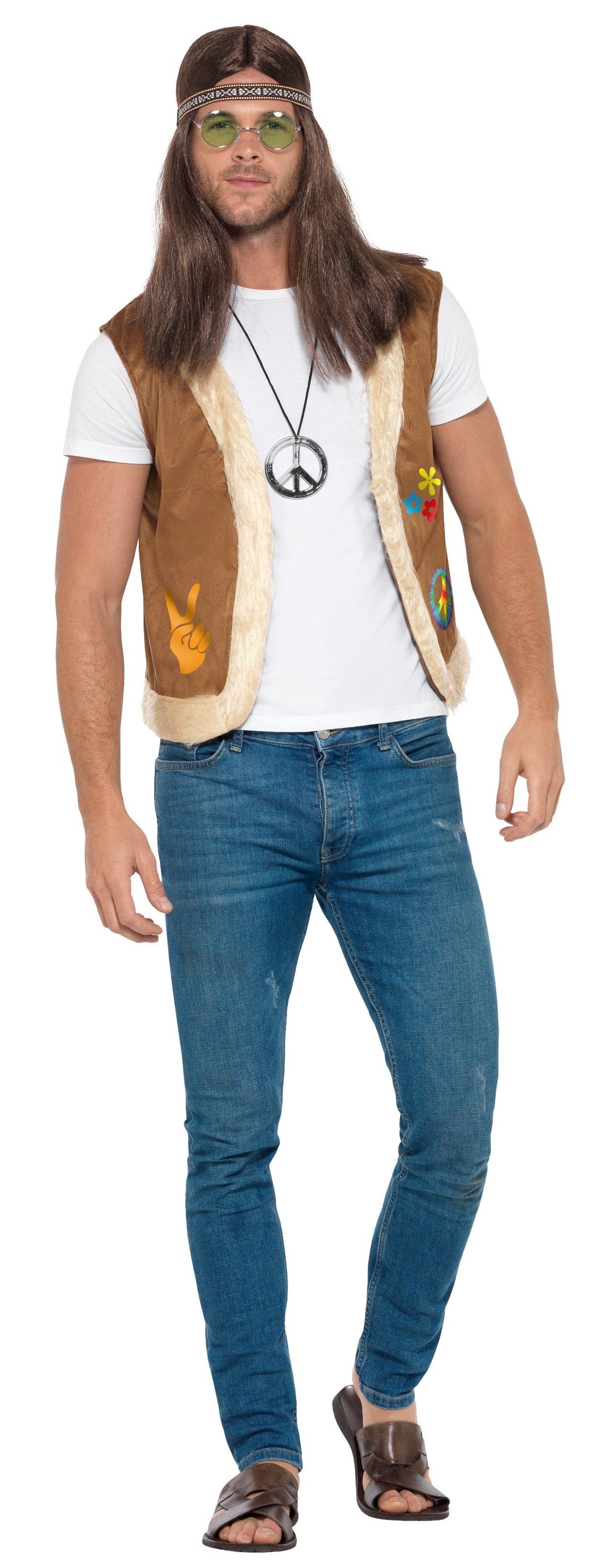 Chaleco Hippie Marrón Decorado para Adulto Complementos Hippies Smiffys