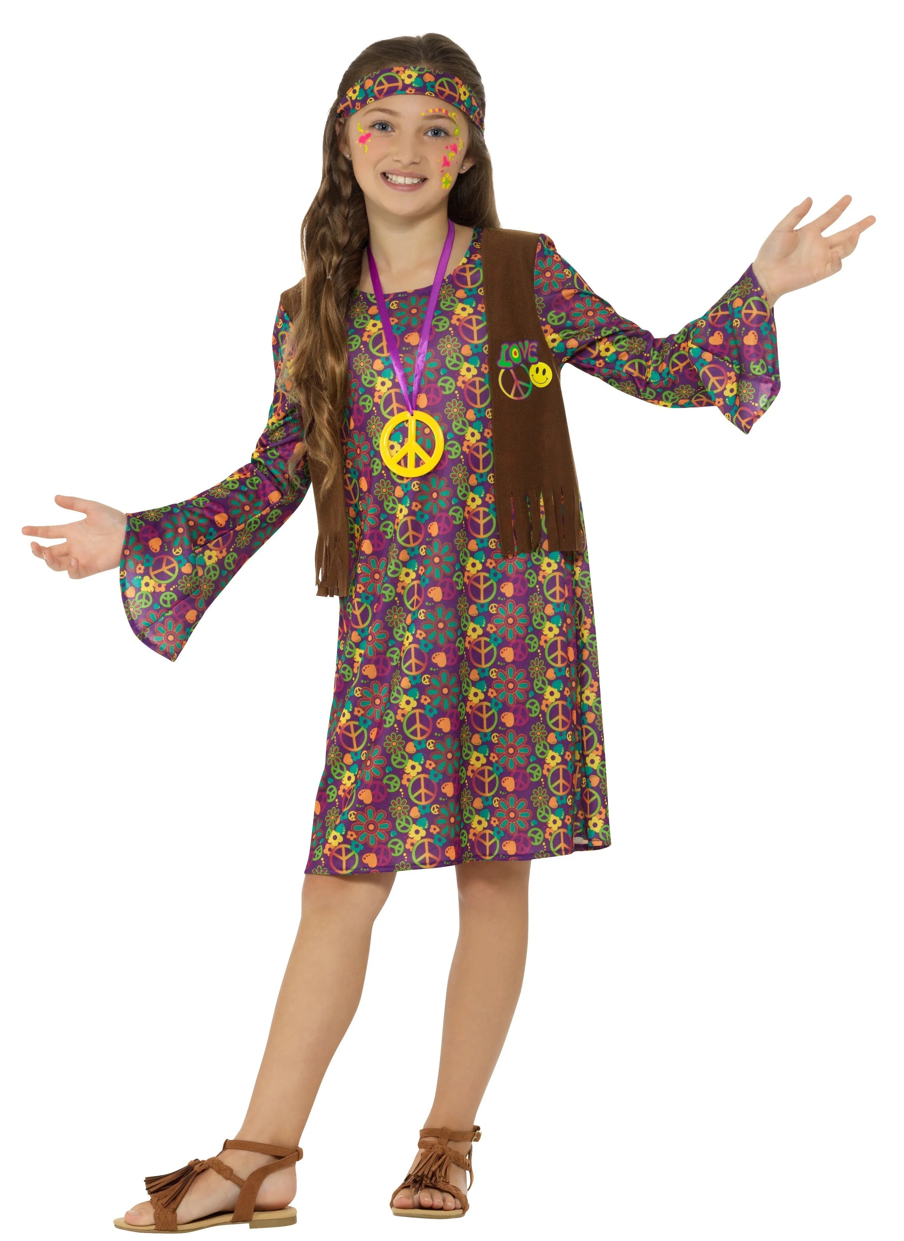 Disfraz de Hippie con Chaleco para Niña Hippie Smiffys