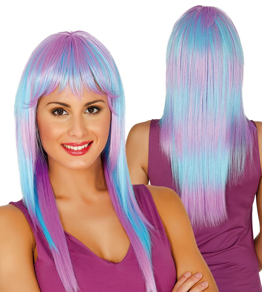 Peluca Azul y Morada Larga Lisa Pelucas Azules Guirca