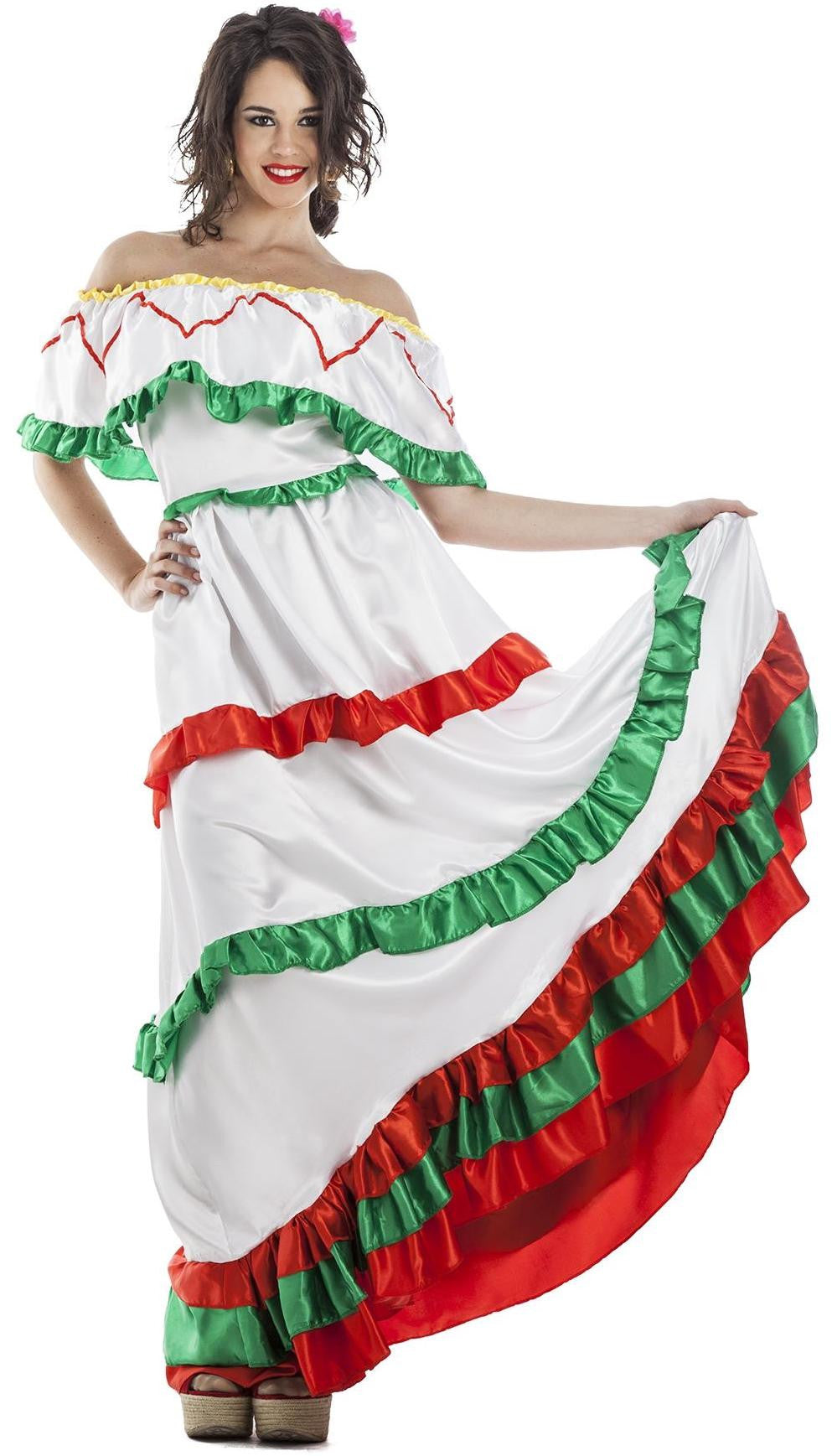 Disfraz de Mejicana Blanco Largo para Mujer Mexicanos Kimokawaii