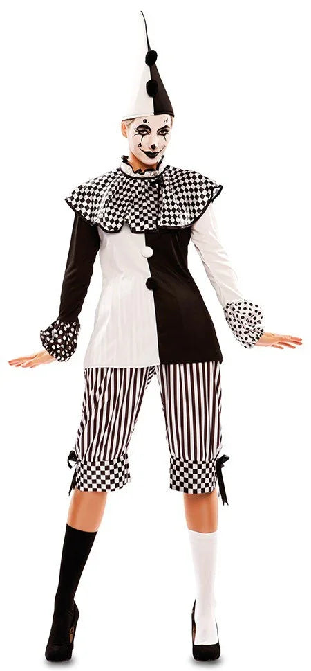 Disfraz de Arlequina Blanco y Negro para Mujer Arlequines y Bufones EuroCarnavales