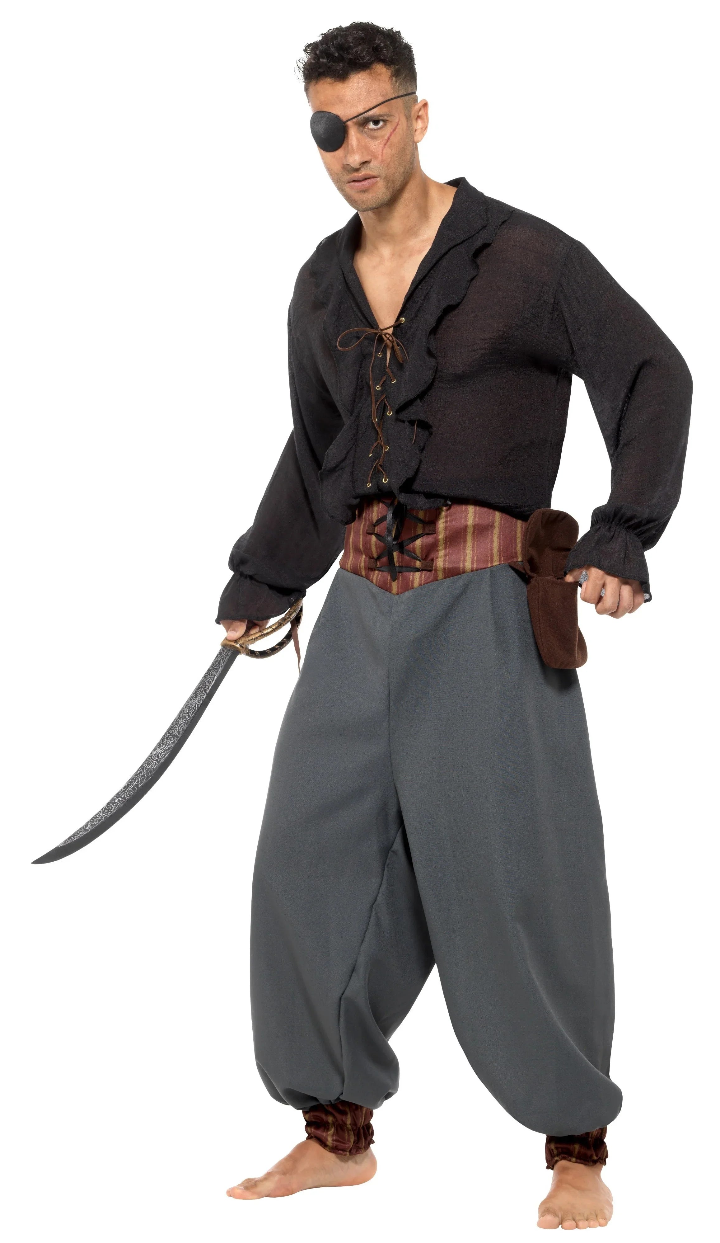 Pantalón de Pirata Ancho con Bolsita para Adulto Complementos Piratas Smiffys