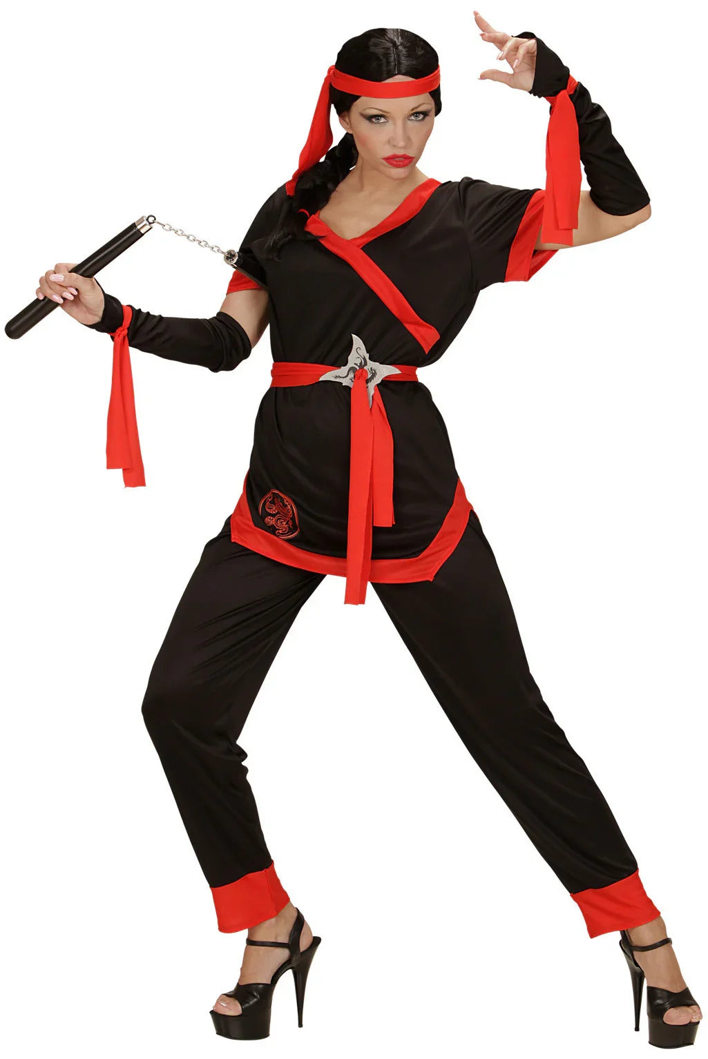 Disfraz de Ninja Negro y Rojo para Mujer Ninjas Widmann