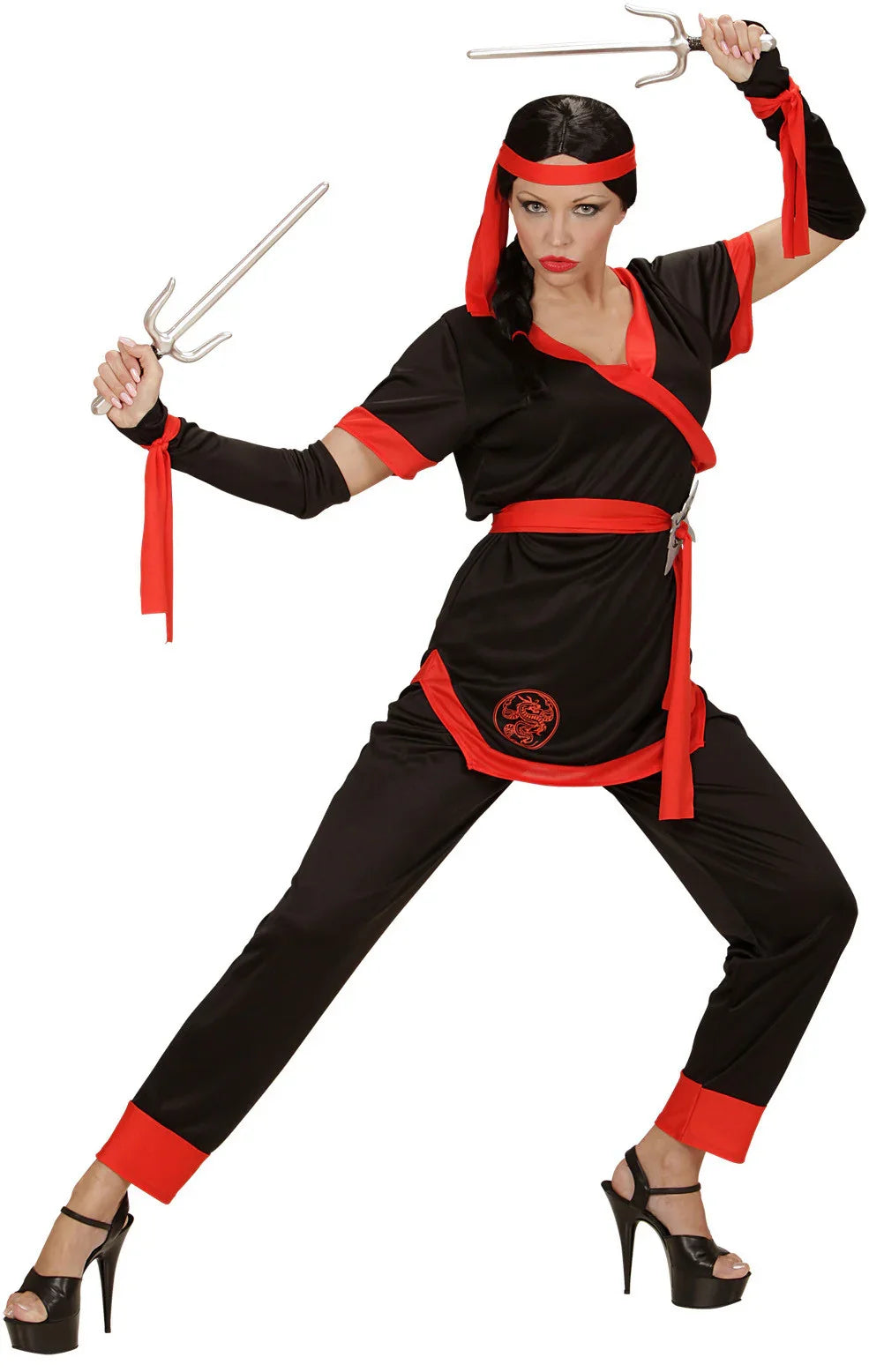Disfraz de Ninja Negro y Rojo para Mujer Ninjas Widmann