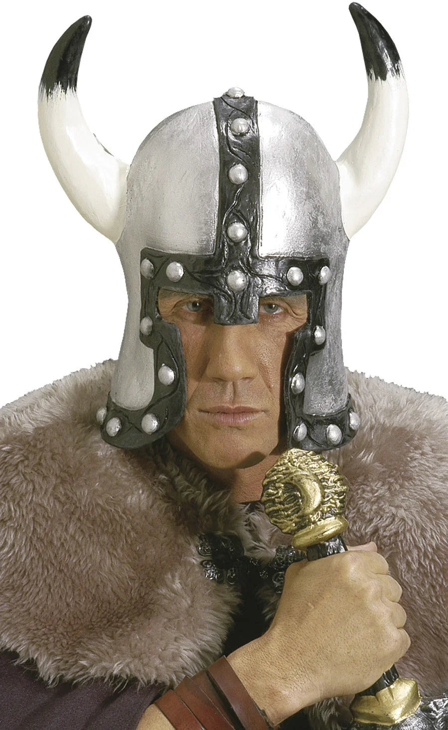 Casco de Vikingo Plateado de Látex Premium Vikingo Widmann