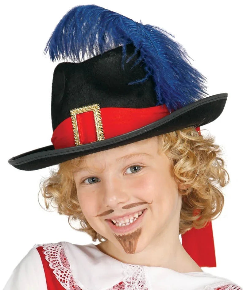 Sombrero de Mosquetero Rojo y Negro Infantil Complementos Mosqueteros Guirca