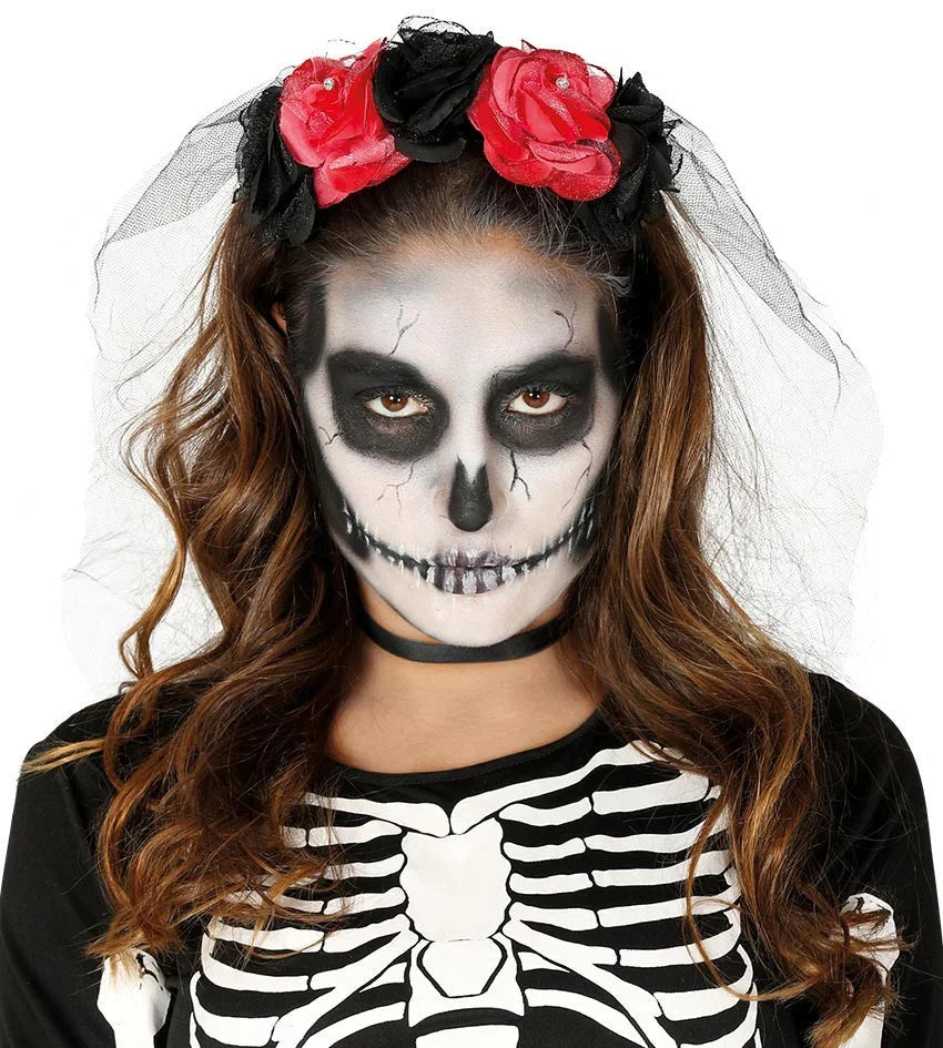 Diadema Catrina Flores Rojas y Negras Catrina Guirca