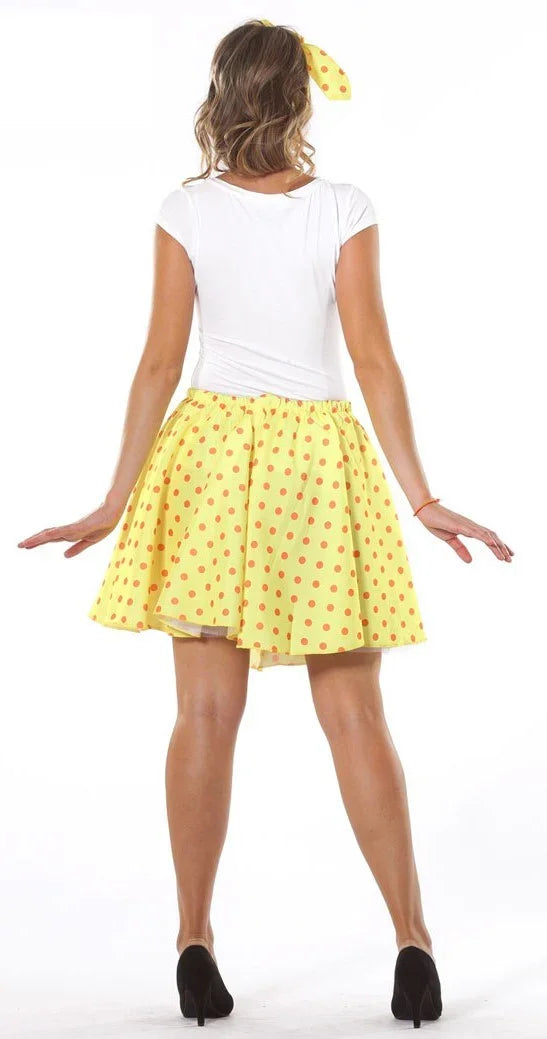 Falda Amarilla con Lunares y Pañuelo Pin-up Grease y Años 40 - 50 Guirca