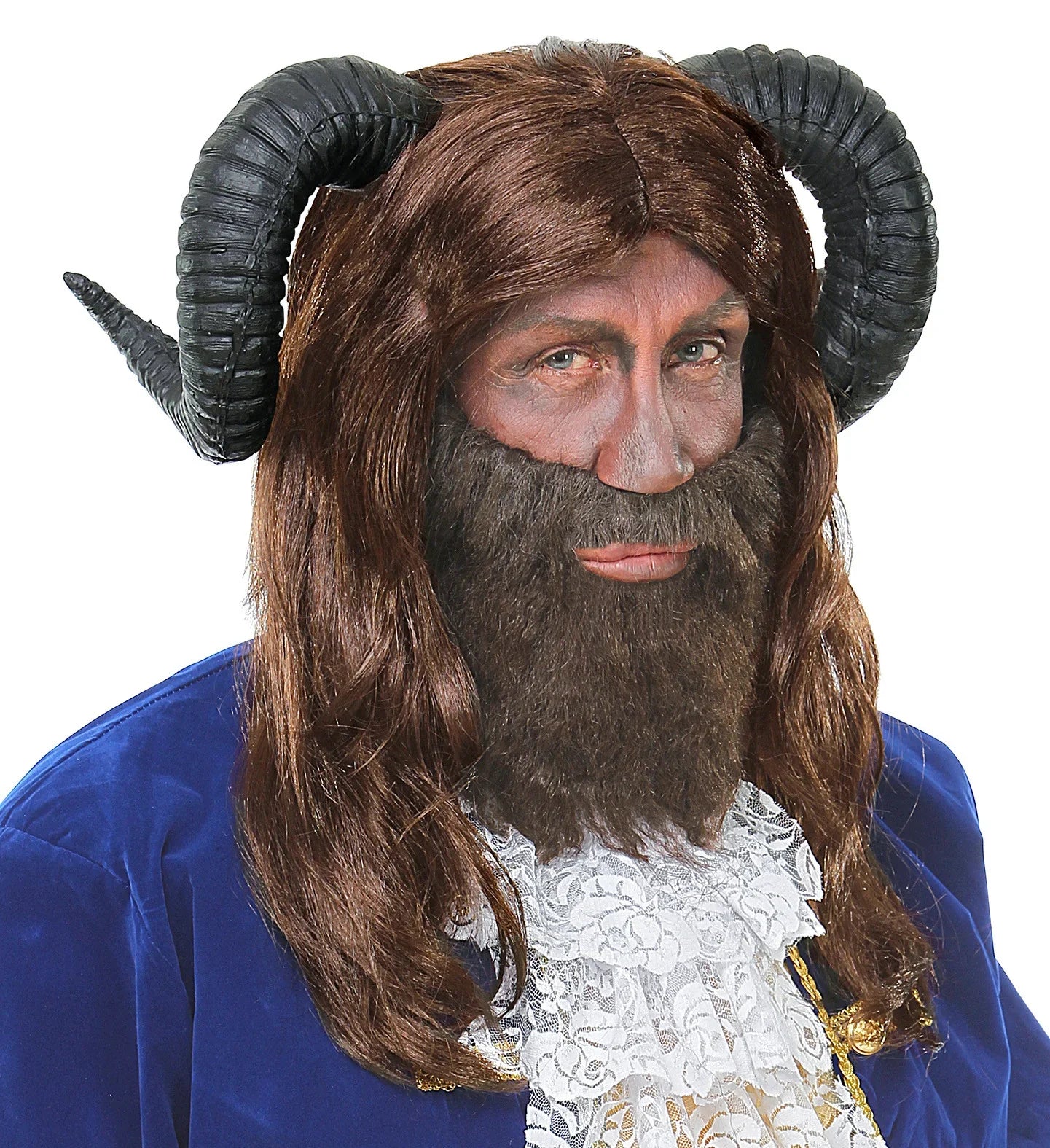 Peluca de La Bestia Castaña con Cuernos La Bella y la Bestia Widmann