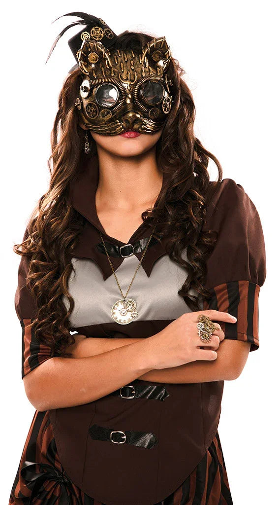 Máscara de Gato Steampunk Dorada Steampunk EuroCarnavales