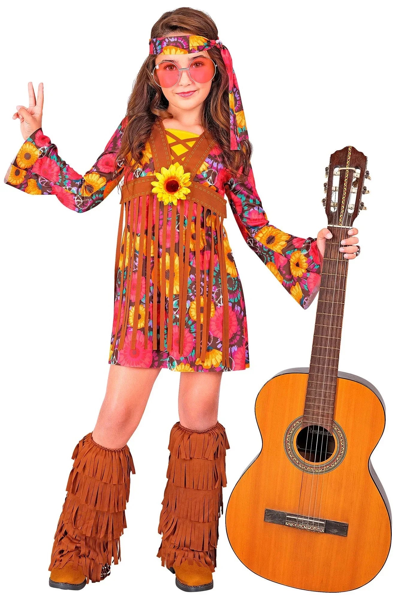 Disfraz Hippie con Estampado de Girasoles para Niña Hippies Infantiles Widmann