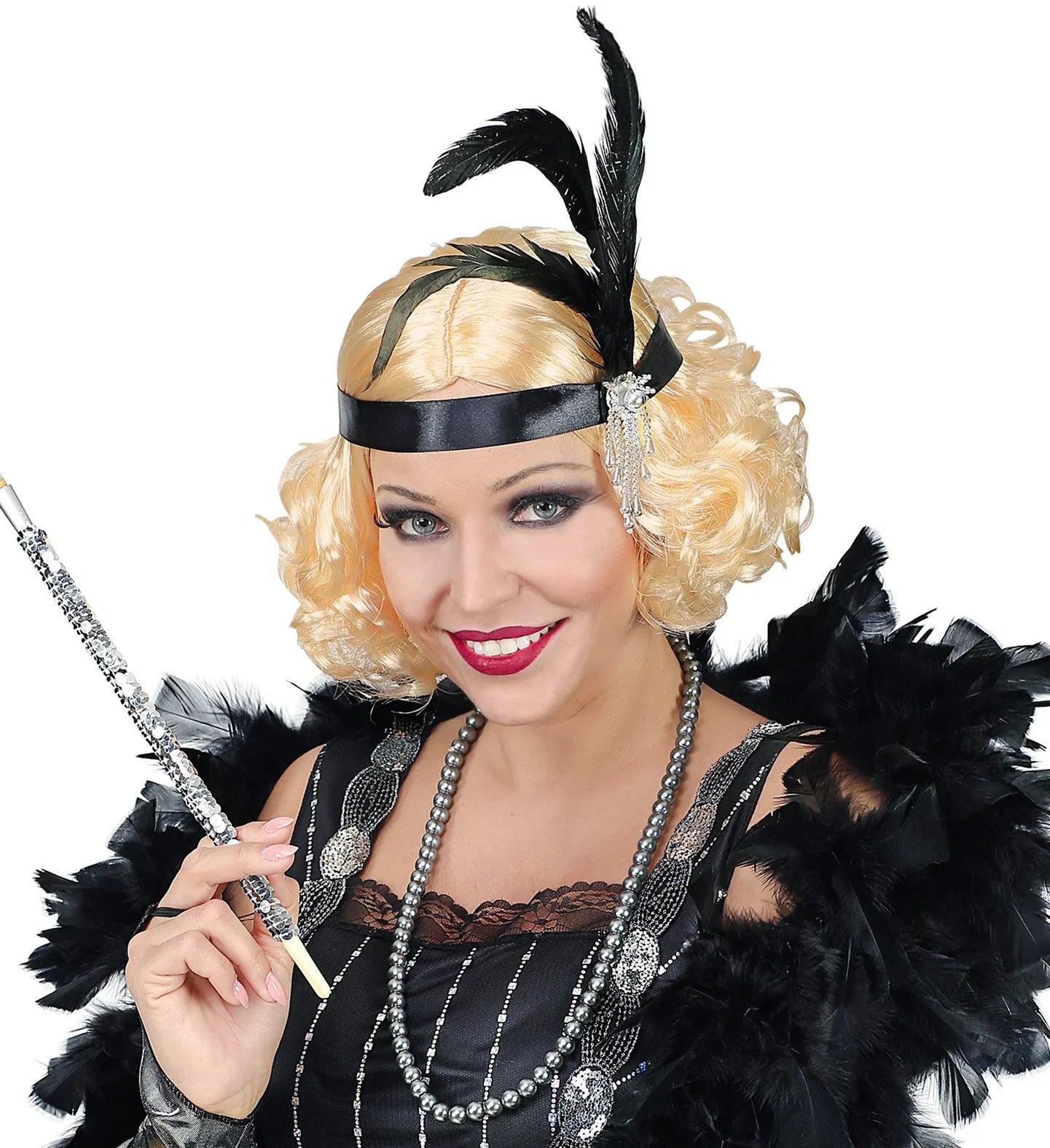 Peluca Charlestón Rubia y Cinta con Plumas Complementos Charlestón y Gangster Widmann