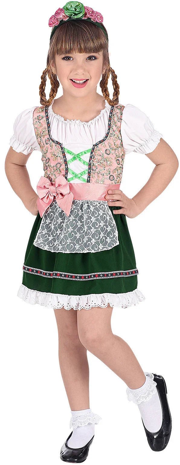 Disfraz de Tirolesa Rosa y Verde para Niña Oktoberfest Widmann
