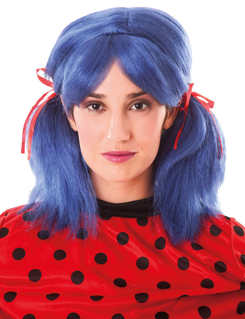 Peluca de Ladybug Azul con Coletas para Adulto LadyBug y CatNoir EuroCarnavales